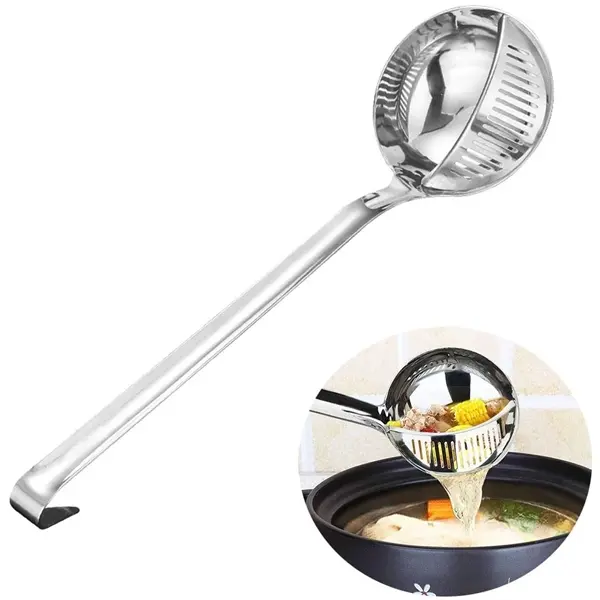 2-in-1 Stainless Steel Long Handle Soup Spoon Colander