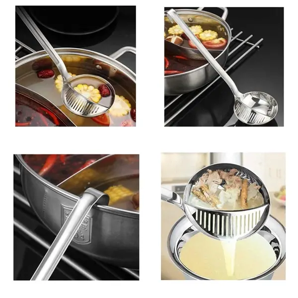 2-in-1 Stainless Steel Long Handle Soup Spoon Colander