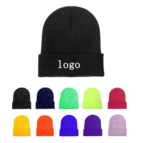 Custom Acrylic Knit Beanie Hat with Cuffs