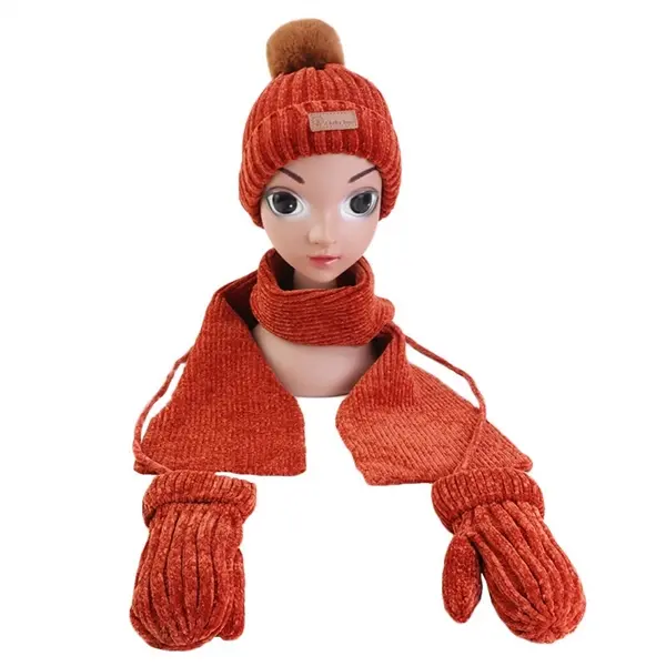Chenille Beanies Scarf Gloves Sets for Kids