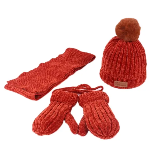 Chenille Beanies Scarf Gloves Sets for Kids