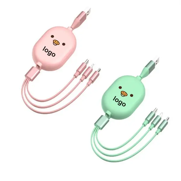 3 in 1 Retractable Cartoon USB Cable 1M