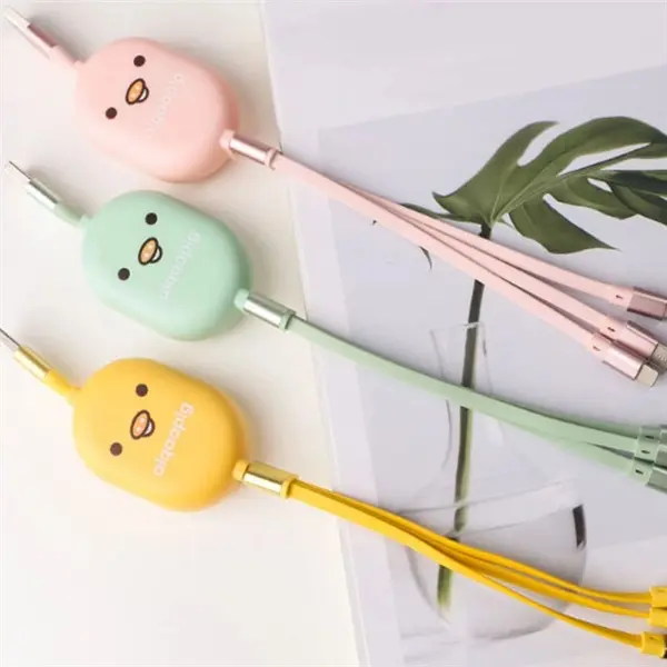 3 in 1 Retractable Cartoon USB Cable 1M