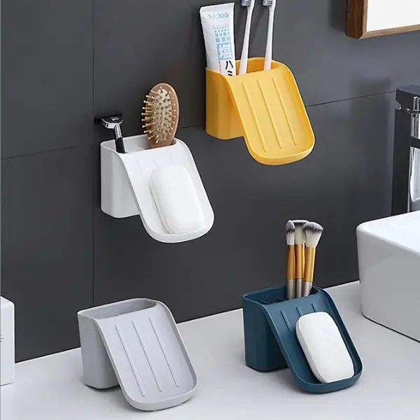 Dual Toothbrush Holder And Soap Holder With Sucker