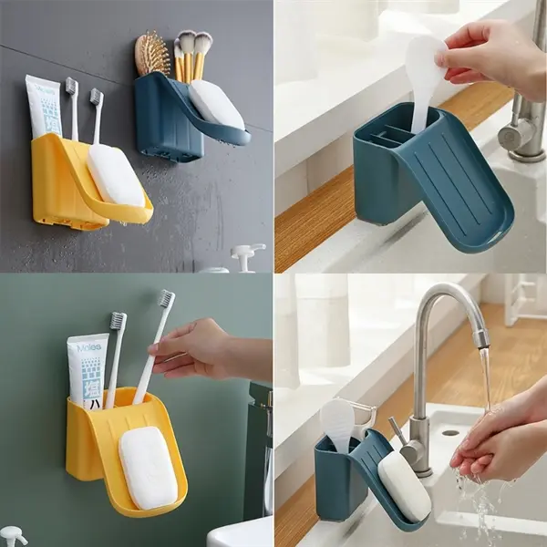 Dual Toothbrush Holder And Soap Holder With Sucker