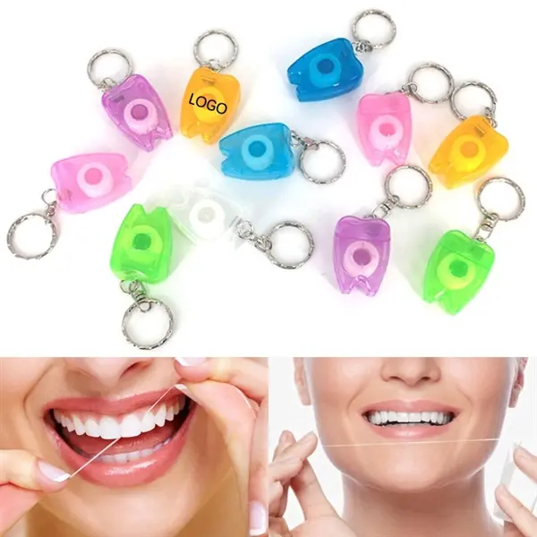 16 Yards Tooth Shaped Dental Floss Dispenser with Keyring