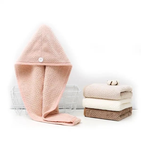 Coral velvet towel wrap drying hair cap hat