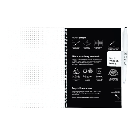MOYU Erasable Stone Paper Notebook A5 Premium Pitch Black - 40 Pages