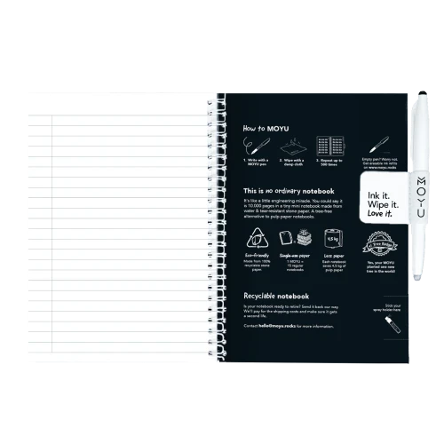 MOYU Erasable Stone Paper Notebook A5 Premium Pitch Black - 40 Pages