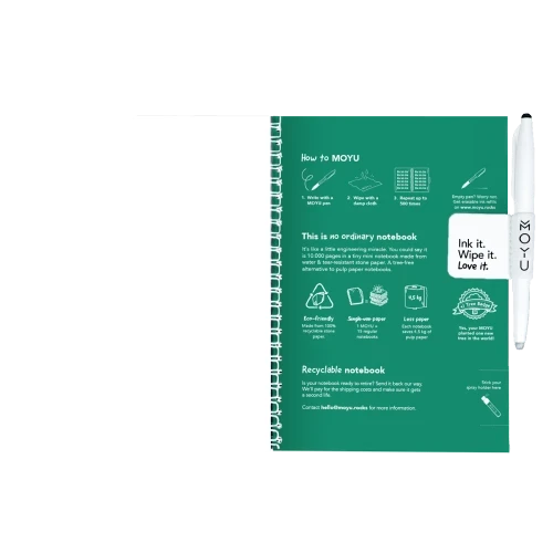 MOYU Erasable Stone Paper Notebook A5 Hardcover Forest Green - 20 Pages