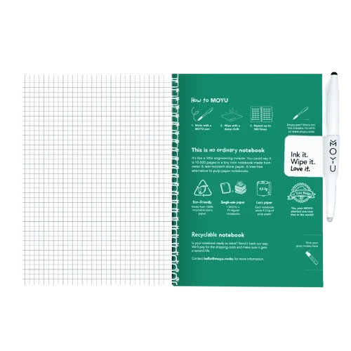 MOYU Erasable Stone Paper Notebook A5 Hardcover Forest Green - 20 Pages