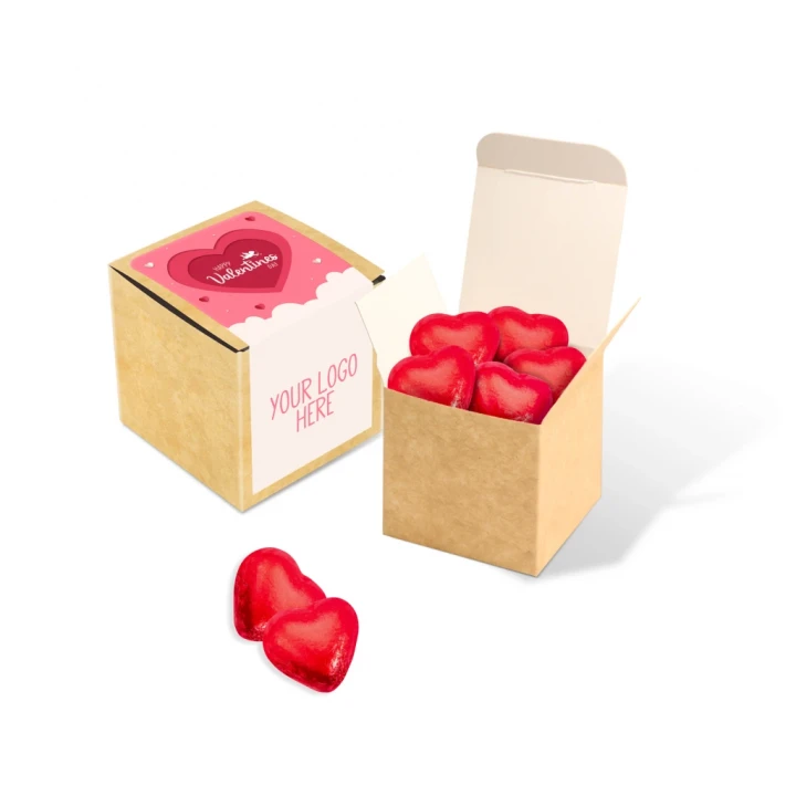 Valentines Eco Kraft Cube - Red Foiled Hearts