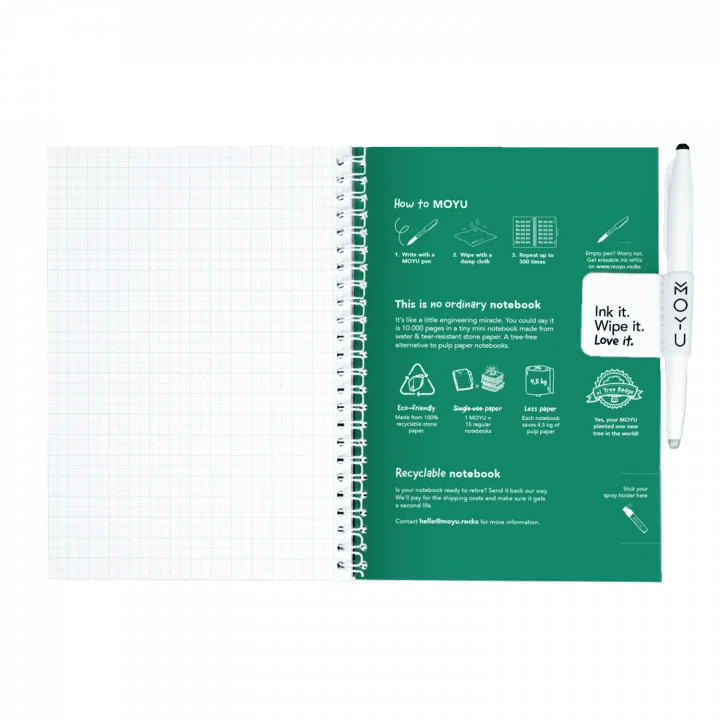 MOYU Erasable Stone Paper Notebook A5 Premium Forest Green - 40 Pages