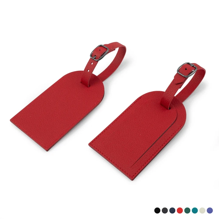 Recycled ELeather Arched Luggage Tag with Security Flap, made in the UK