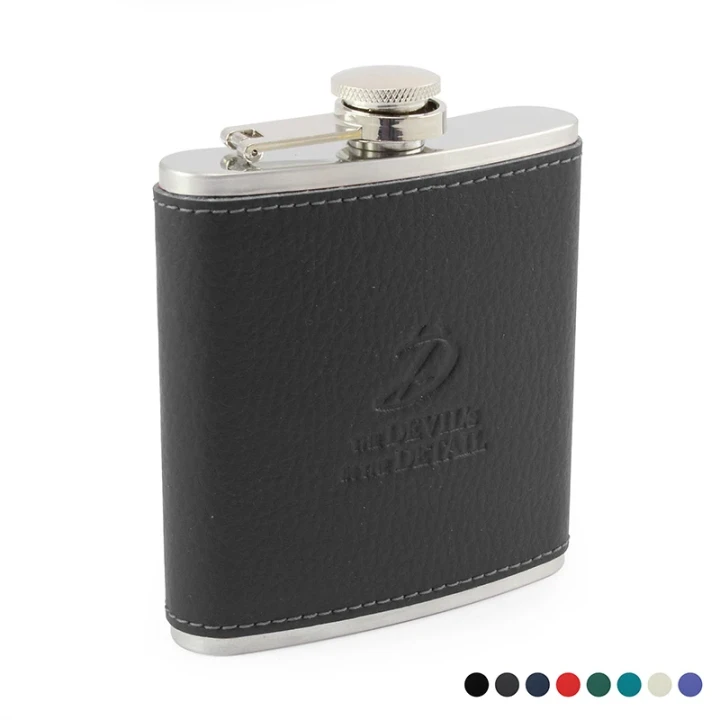 Hip Flask with a Recycled ELeather Wrap, made in the UK