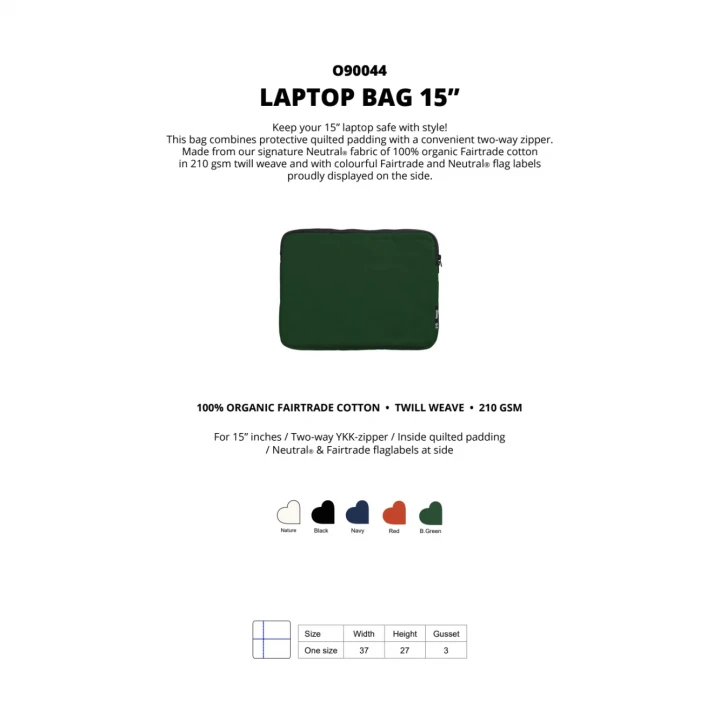 Fairtrade Organic Laptop Bag 15" Neutral® 