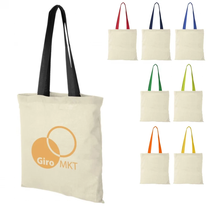 Nevada 100 g/m² Cotton Tote Bag Coloured Handles 7L