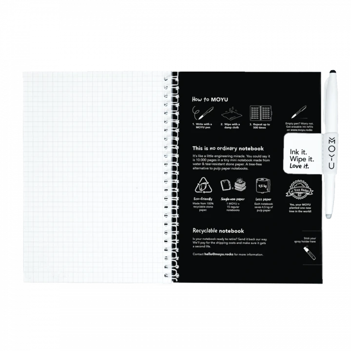 MOYU Erasable Stone Paper Notebook A5 Premium Pitch Black - 40 Pages