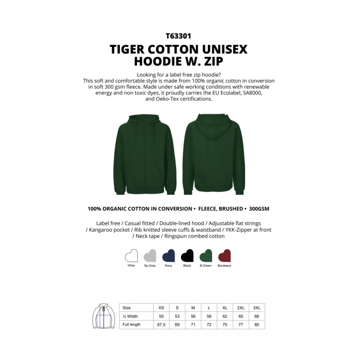 Tiger Cotton® Unisex Hoodie With Zip Neutral®  