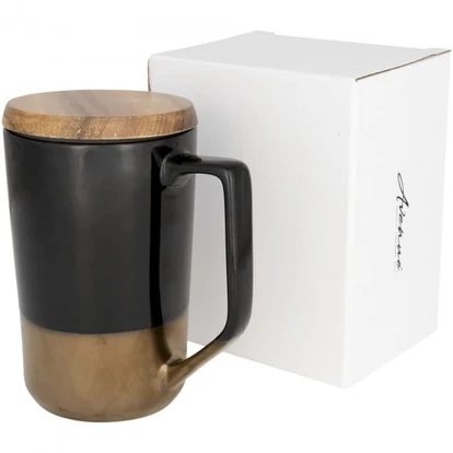 Tahoe 470 ml ceramic mug with wooden lid