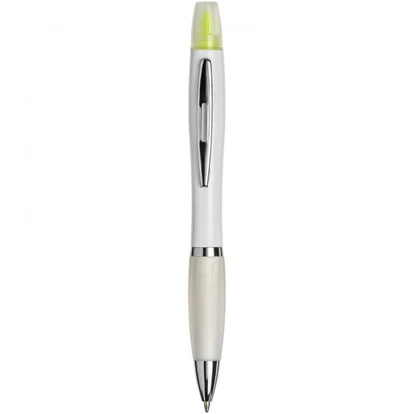 Curvy ballpoint pen with highlighter