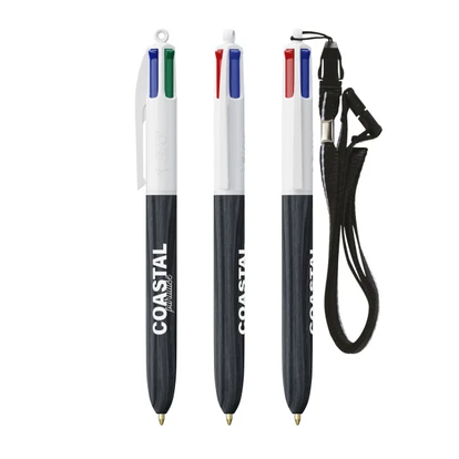 BIC 4 Colours Wood Style Ballpen With Lanyard Screen Printing
