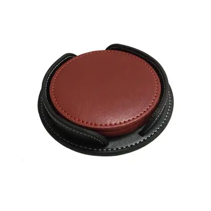 4 Pieces Round Leatherette Coaster Set