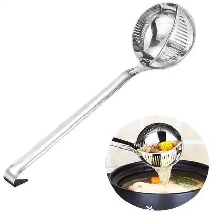 2-in-1 Stainless Steel Long Handle Soup Spoon Colander