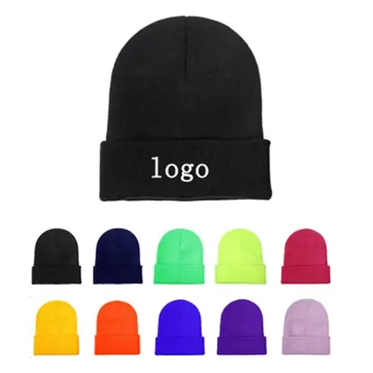 Custom Acrylic Knit Beanie Hat with Cuffs