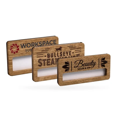 Reusable wood faced window badges